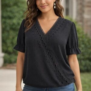Black Lace Trim Women's Top